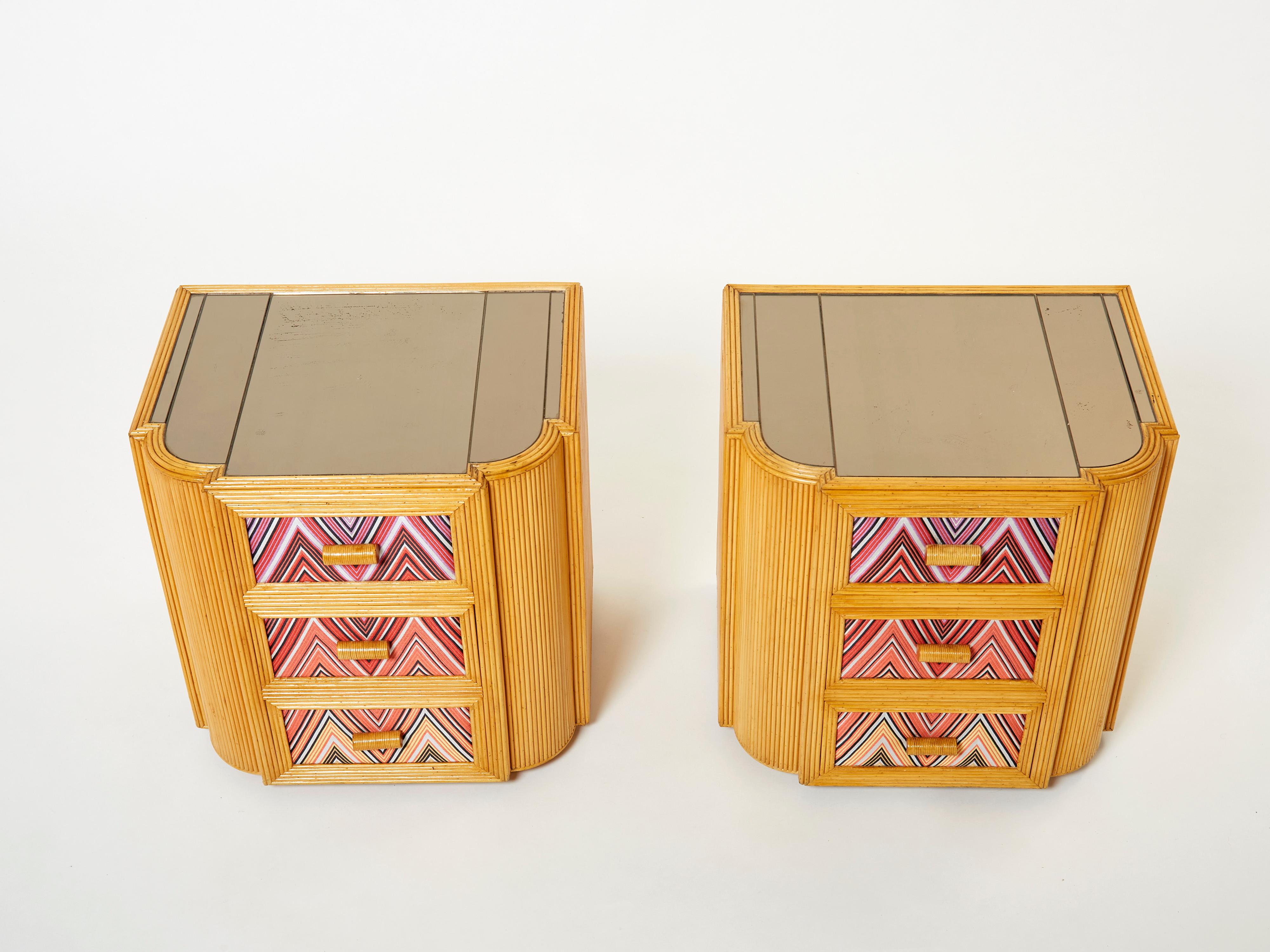 Pair of Italian Vivai del Sud Bamboo Missoni Fabric Night Stands, 1970s For Sale 4