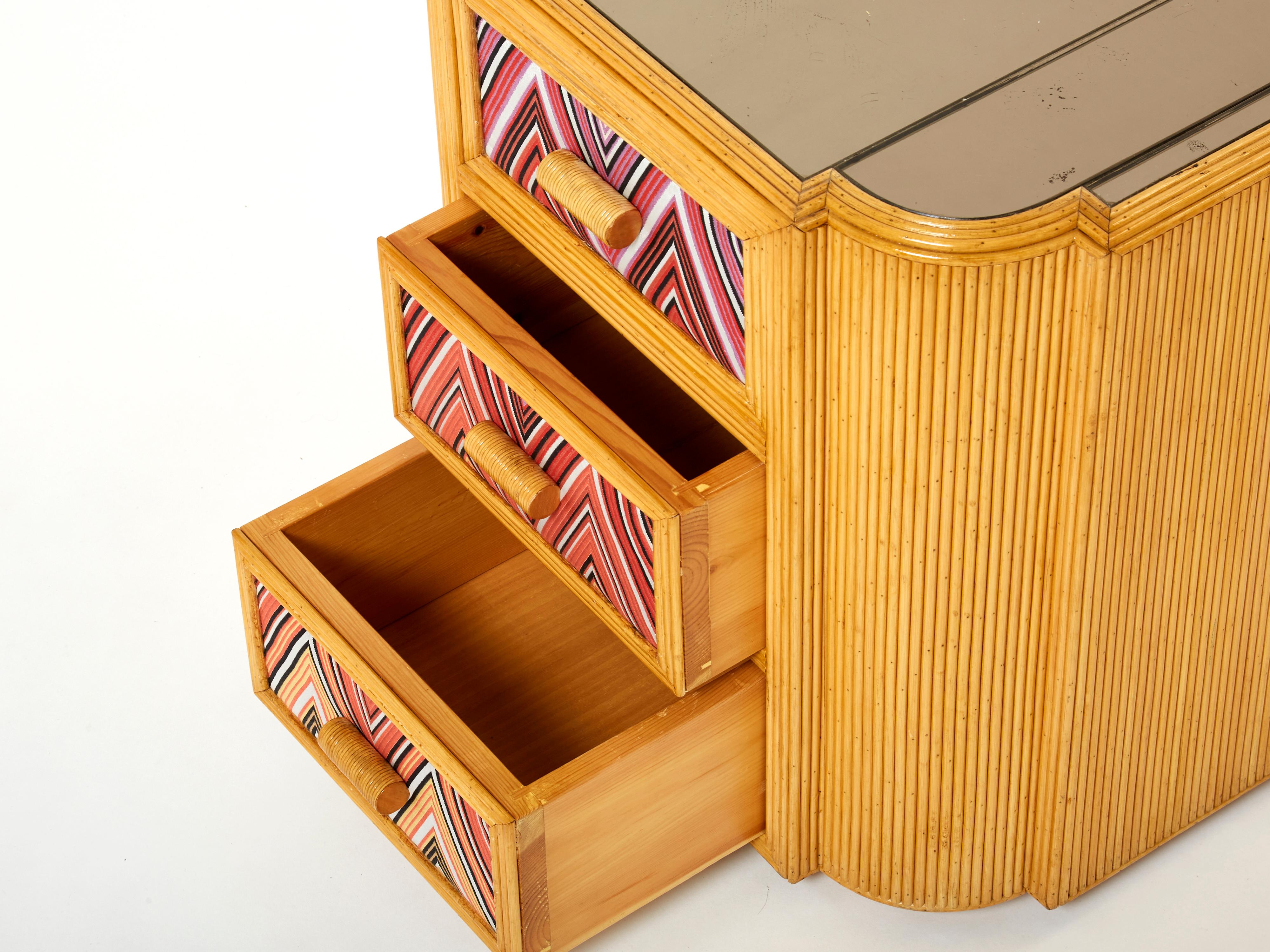 Mid-Century Modern Pair of Italian Vivai del Sud Bamboo Missoni Fabric Night Stands, 1970s For Sale