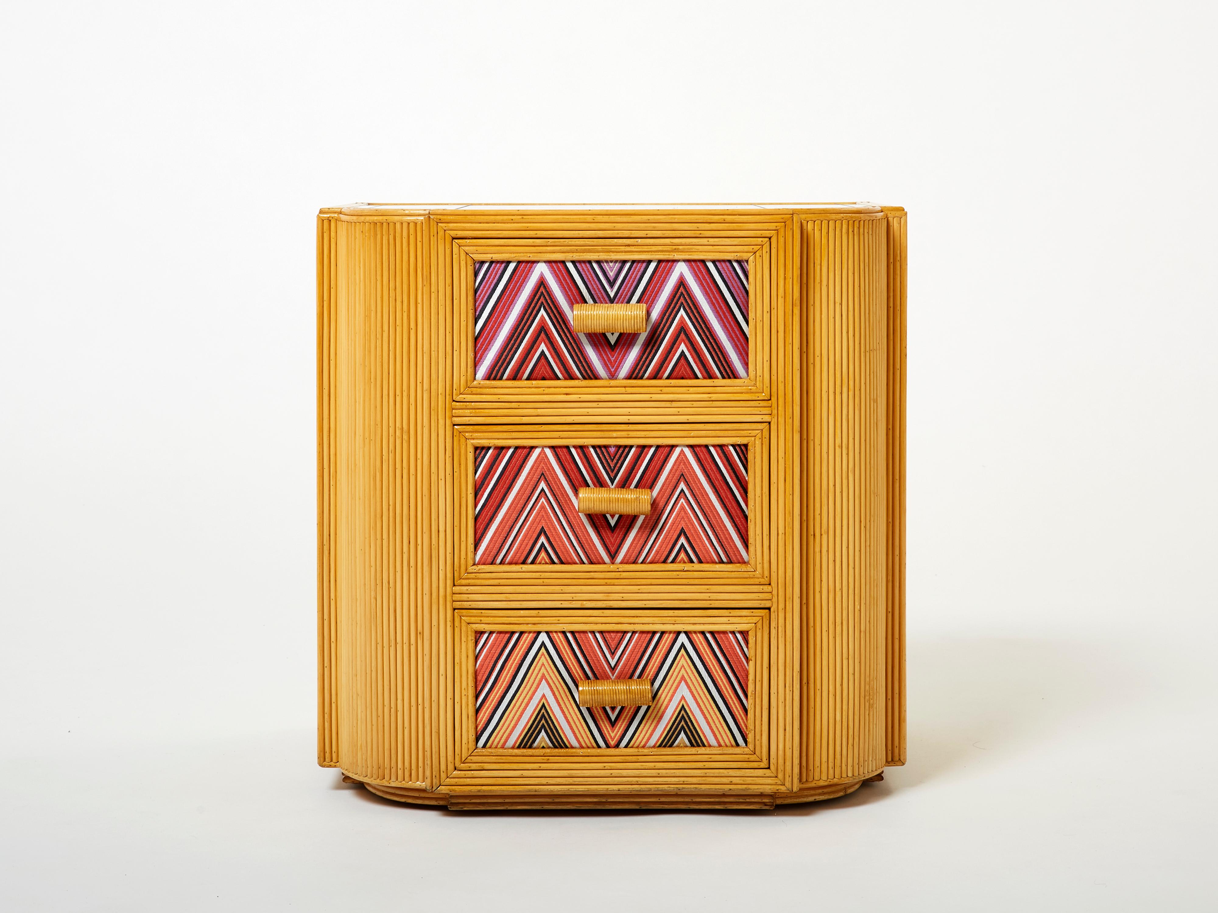 Pair of Italian Vivai del Sud Bamboo Missoni Fabric Night Stands, 1970s For Sale 2