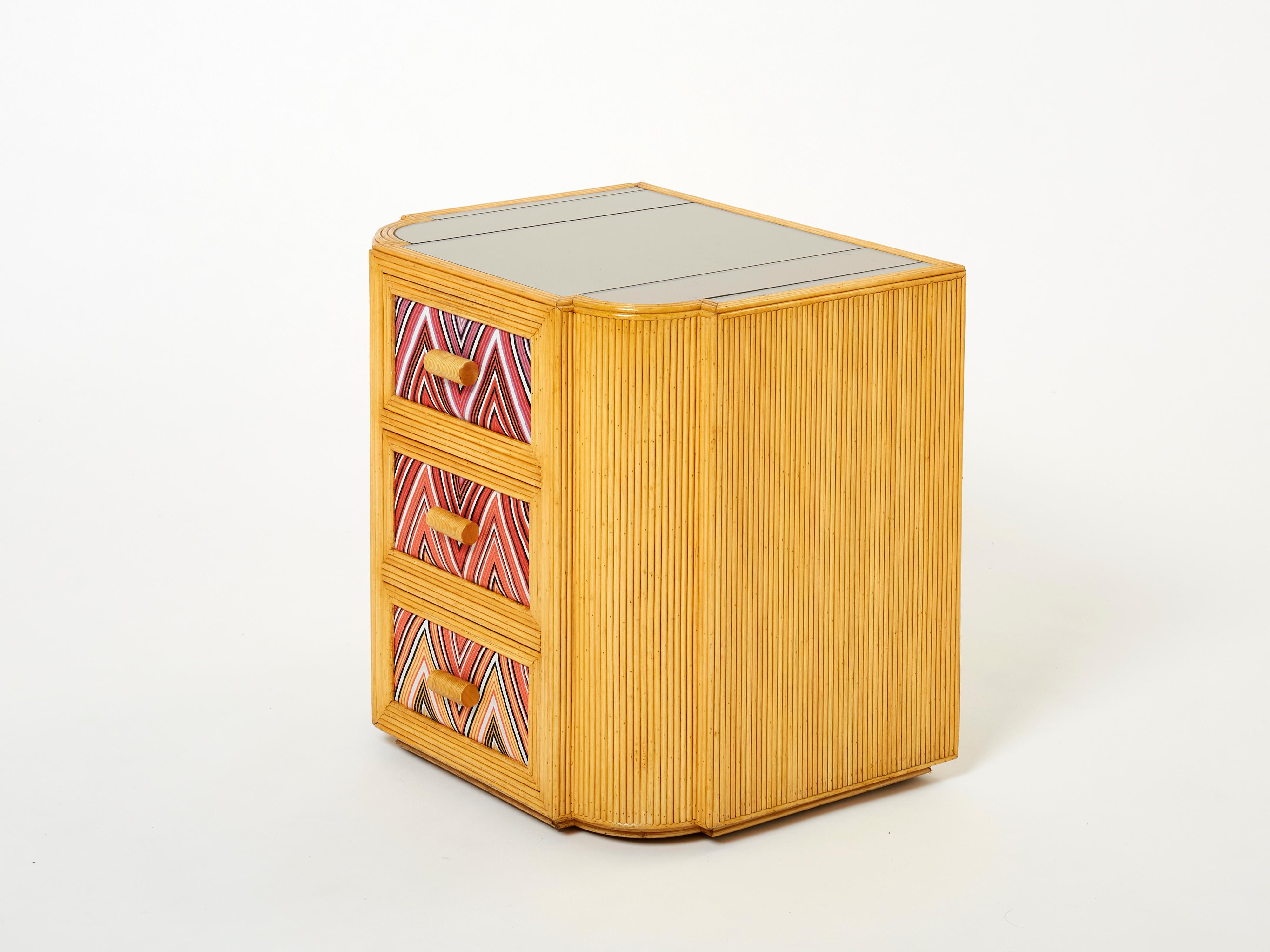 Pair of Italian Vivai del Sud Bamboo Missoni Fabric Night Stands, 1970s For Sale 3