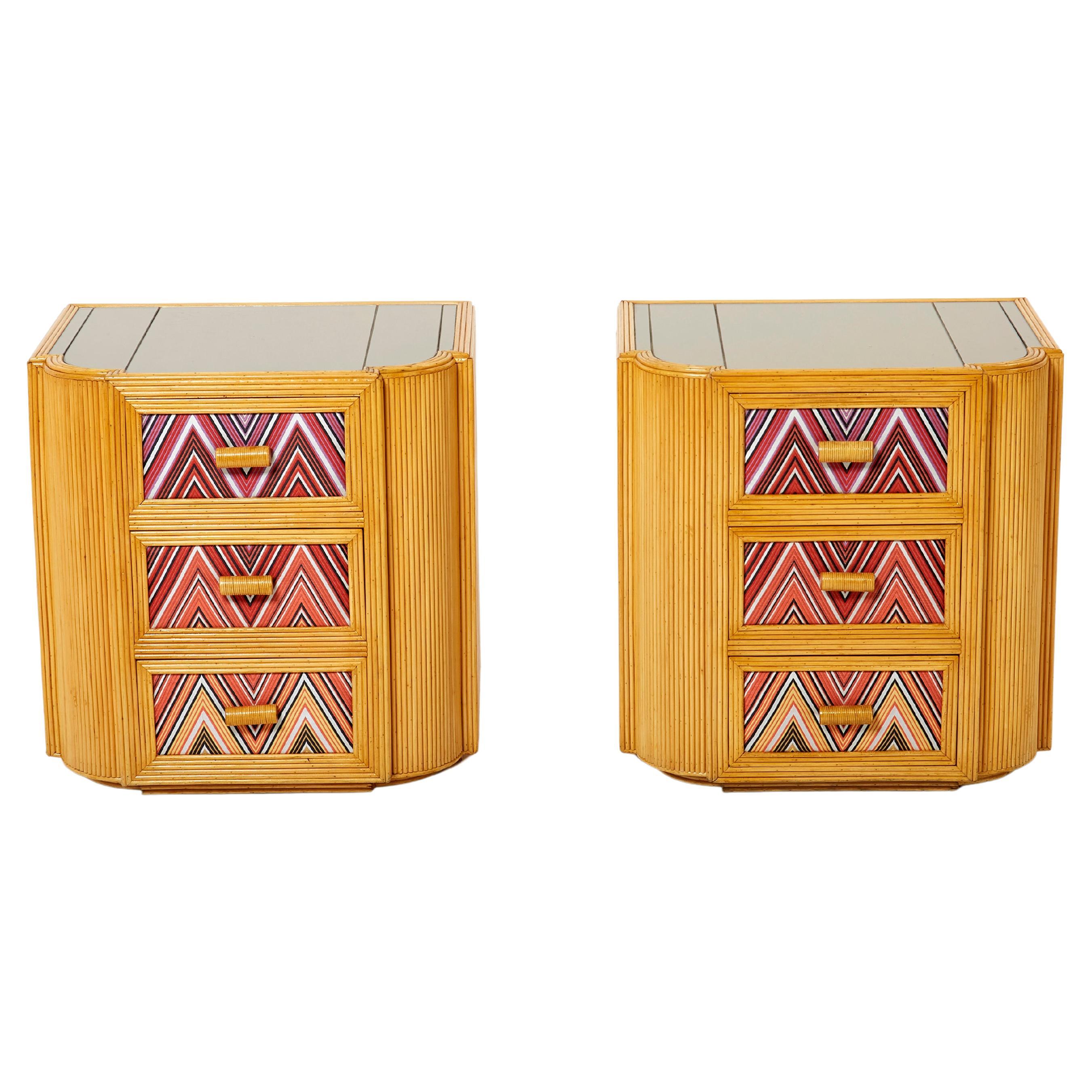 Pair of Italian Vivai del Sud Bamboo Missoni Fabric Night Stands, 1970s For Sale