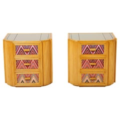 Retro Pair of Italian Vivai del Sud Bamboo Missoni Fabric Night Stands, 1970s