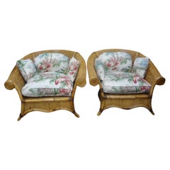 Pair of Italian Vivai Del Sud Pencil Reed Lounge Chairs