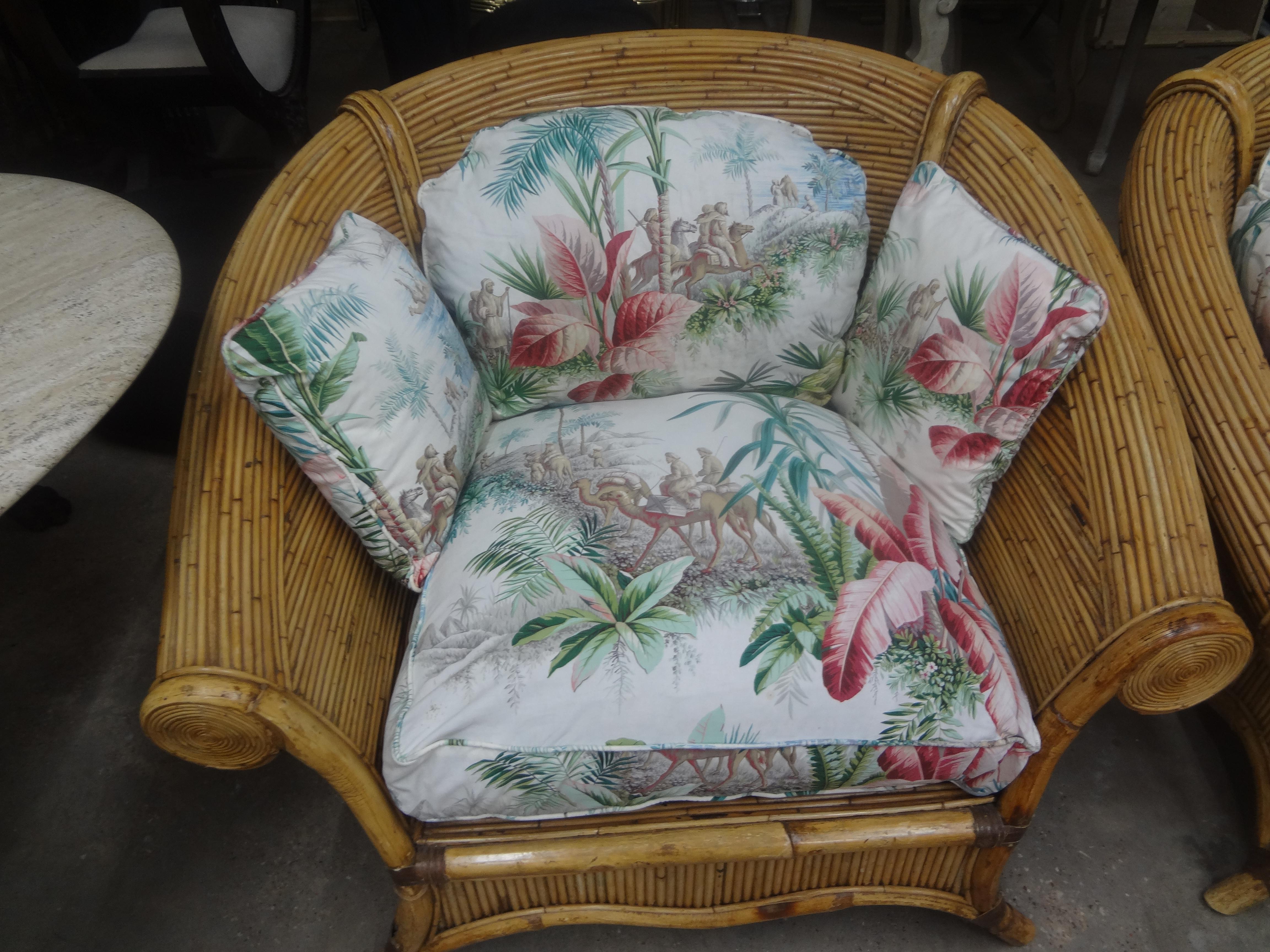 Pair Of Italian Vivai Del Sud Pencil Reed Lounge Chairs In Good Condition For Sale In Houston, TX