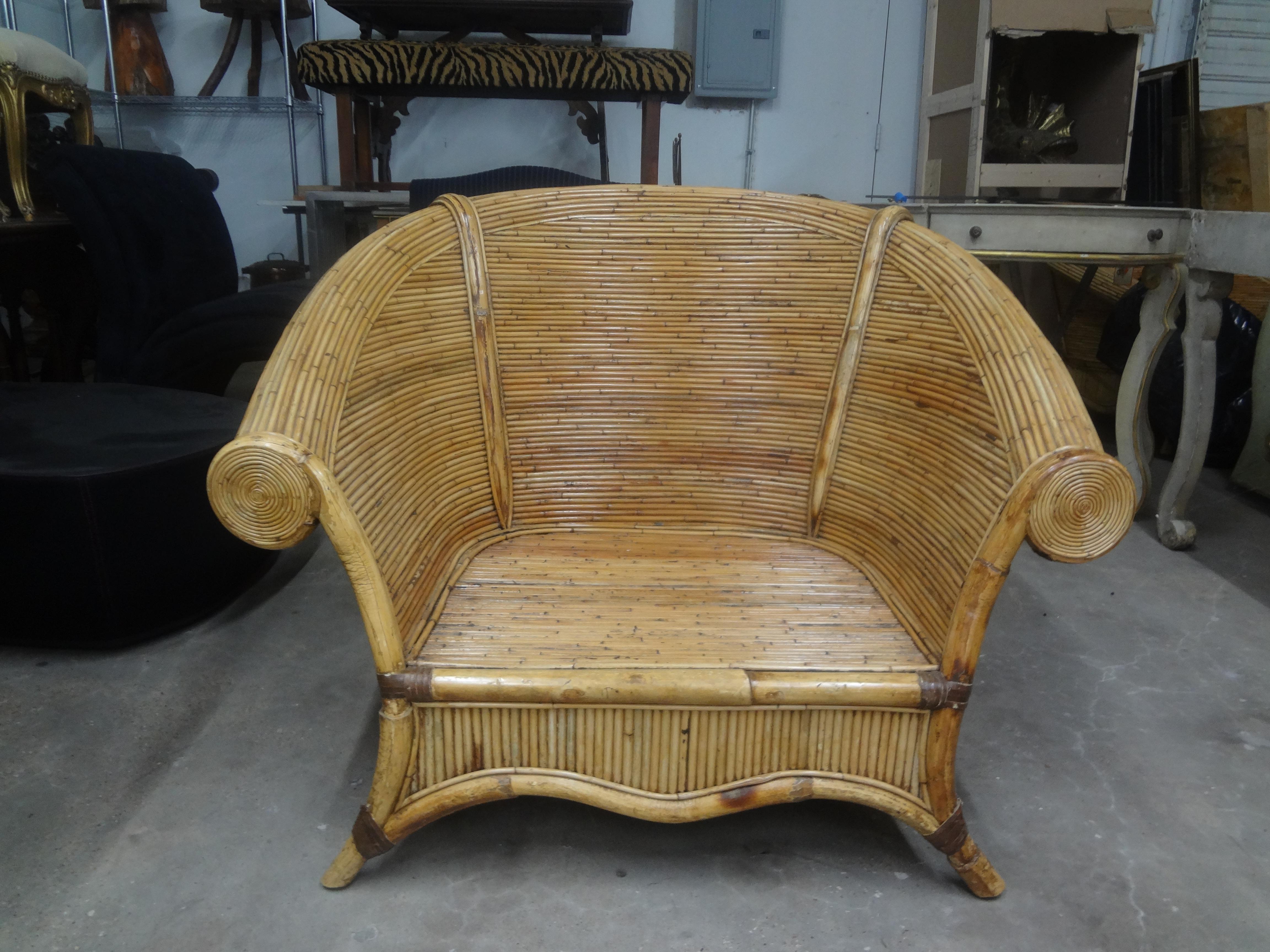 Late 20th Century Pair Of Italian Vivai Del Sud Pencil Reed Lounge Chairs For Sale