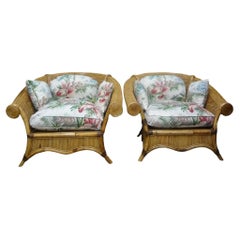 Pair of Italian Vivai Del Sud Pencil Reed Lounge Chairs