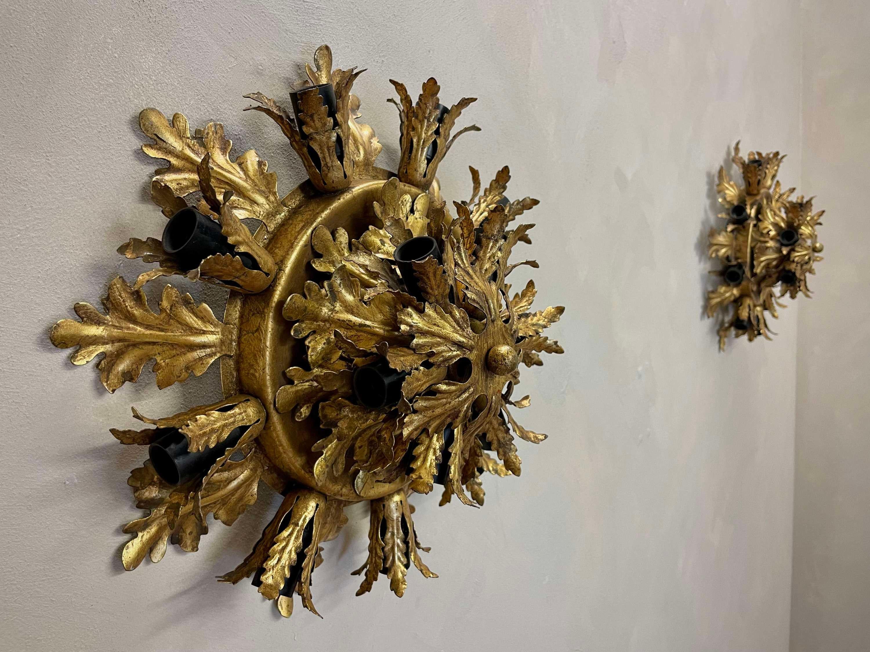 Set of two Large Vintage Hollywood regency style lights with floral details. 
Designed by the Italian designer Banci Firenze, In Florence during the 1970s. Hollywood regency style lights with floral details.

 Lights are partly rewired and in