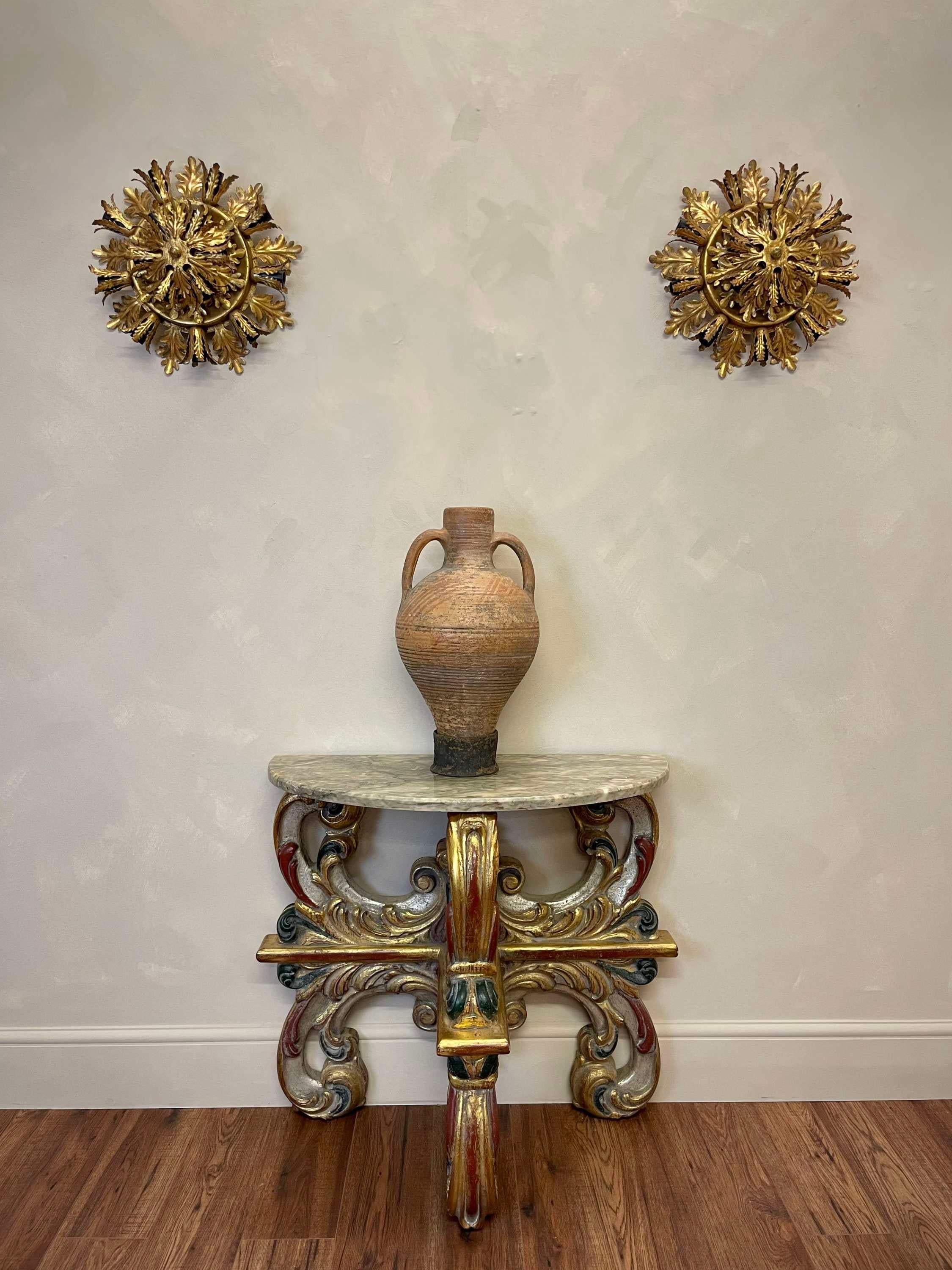Metal Pair of Italian Wall / Ceiling lights by Banci Firenze 1970 Hollywood Regency