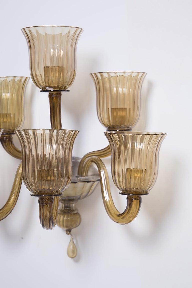 Mid-20th Century Pair of Italian wall lamps by Venini in Glass Ambra For Sale