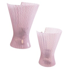 Pair of Italian Wall Lamps by Venini in Pink Zanfirico Glass and Brass