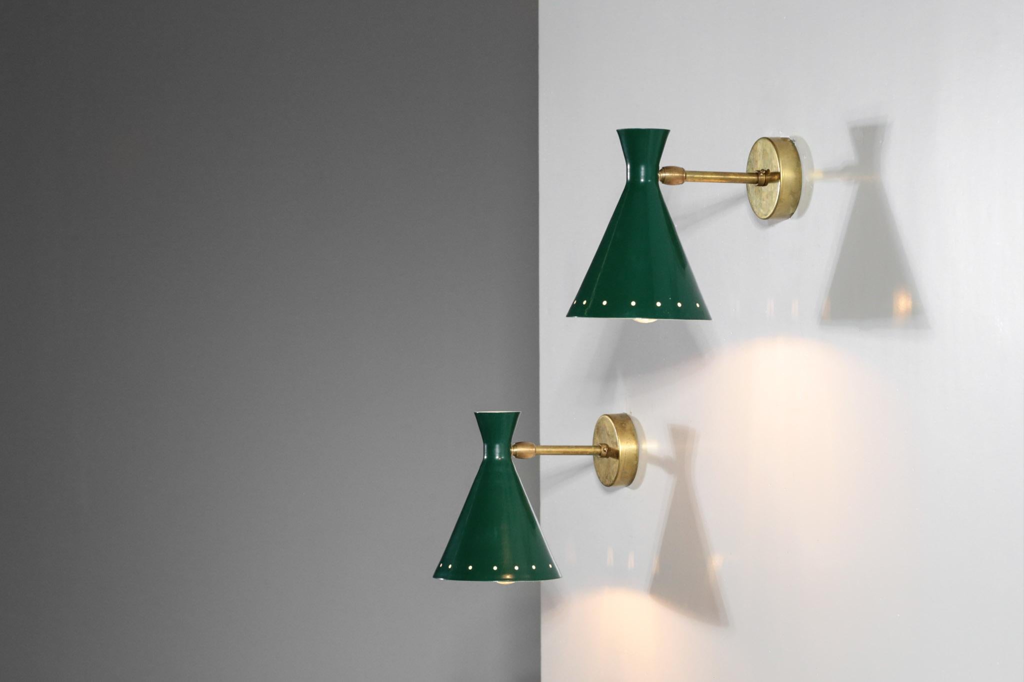 Modern Italian wall light. Also, could be used as a bedside sconces. Made with brass and painted sheet metal. Lampshade are adjustable and can light in different directions. Customers can choose color and finish brass.