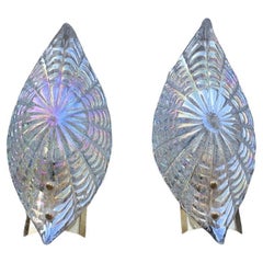 Vintage Pair of Italian Wall Lamps in Iridescent Murano Glass and Brass 1970s Seasheel