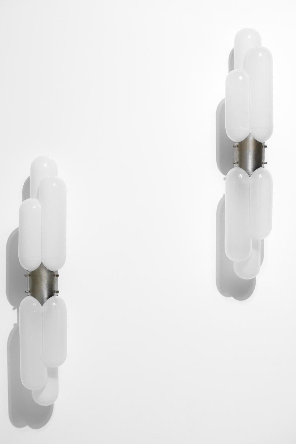 Mid-Century Modern Pair of Italian Wall Light by Carlo Nason 60s Opalines Glasses Torpedo Mazzega
