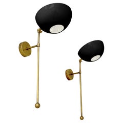 Paire d'appliques italiennes en laiton et laque noire, style Stilnovo