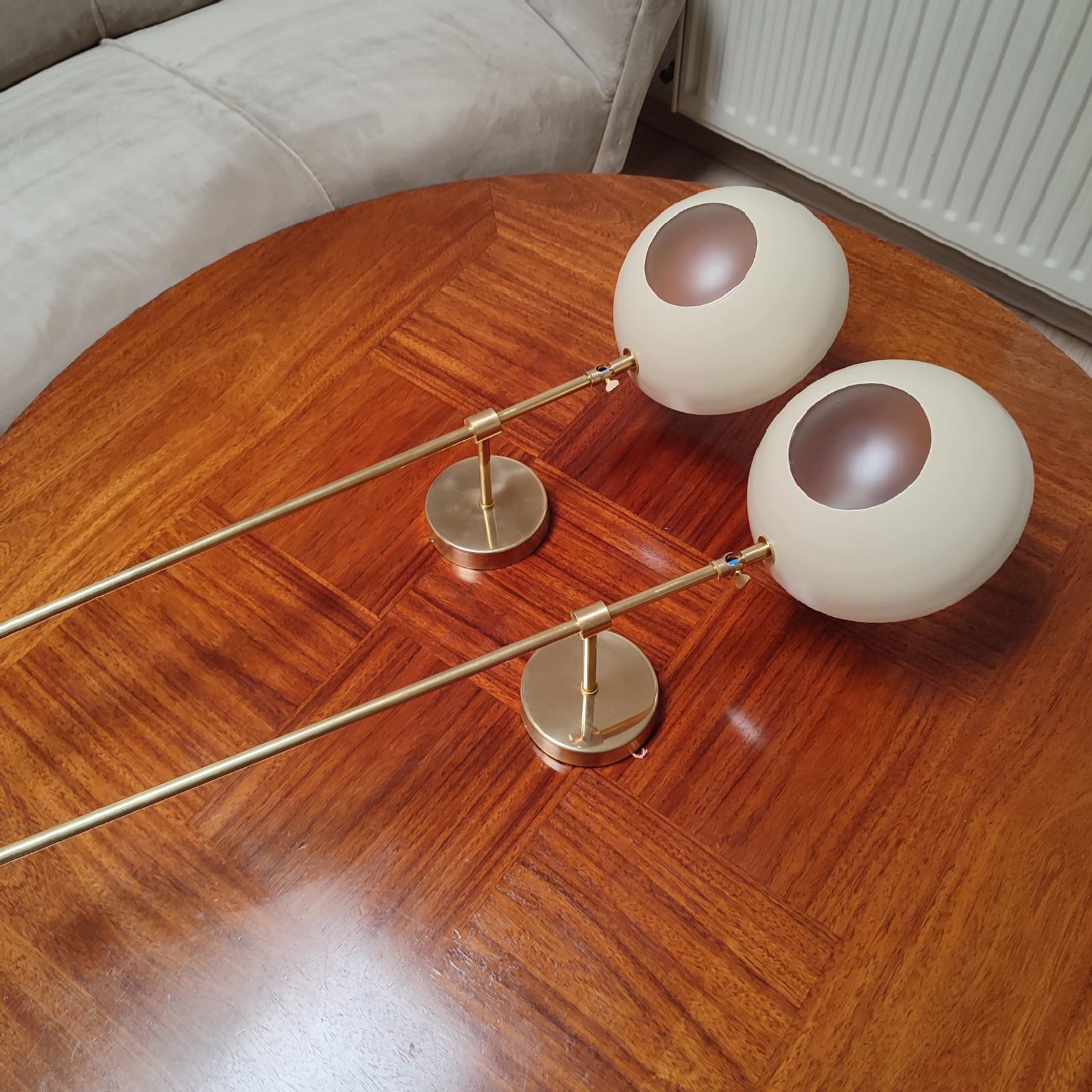 Pair of Italian Wall Lights, Brass and Ivory Lacquer, Stilnovo Style For Sale 2