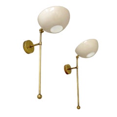 Pair of Italian Wall Lights, Brass and Ivory Lacquer, Stilnovo Style