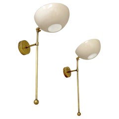 Pair of Italian Wall Lights, Brass and Ivory Lacquer, Stilnovo Style