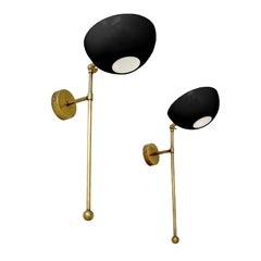 Pair of Italian Wall Lights, Brass and Lacquer, Stilnovo Style