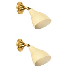 Pair of Italian Wall Lights Sconces in Brass and Cream Metal by G. Ostuni, 1950s