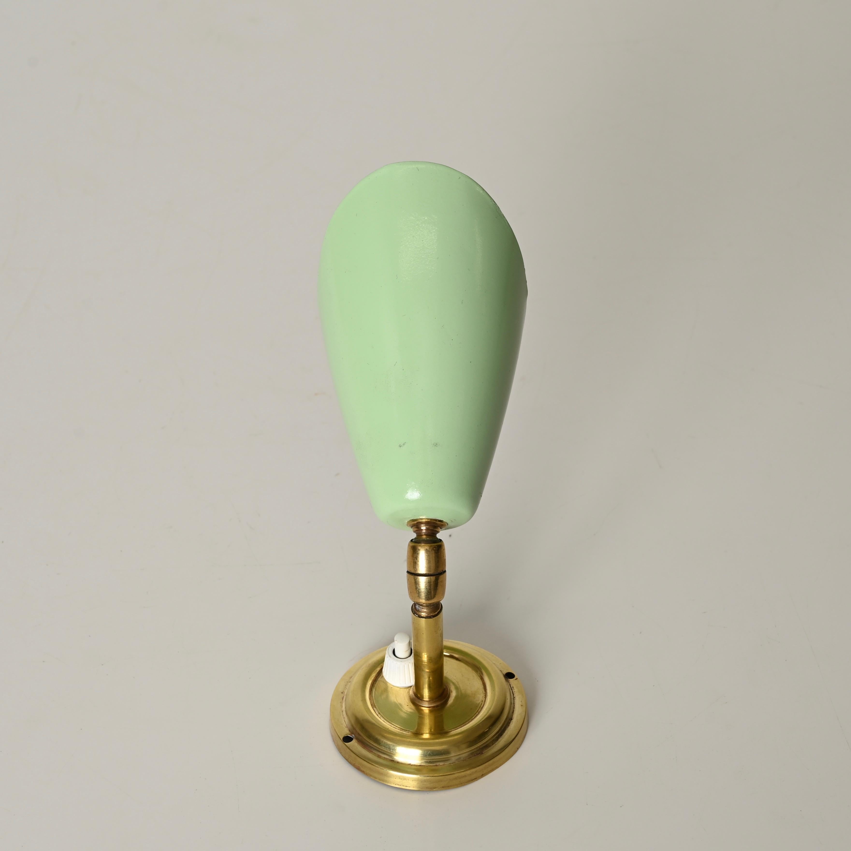 Pair of Italian Wall Lights Sconces in Brass and Green Metal by G. Ostuni, 1950s in vendita 7