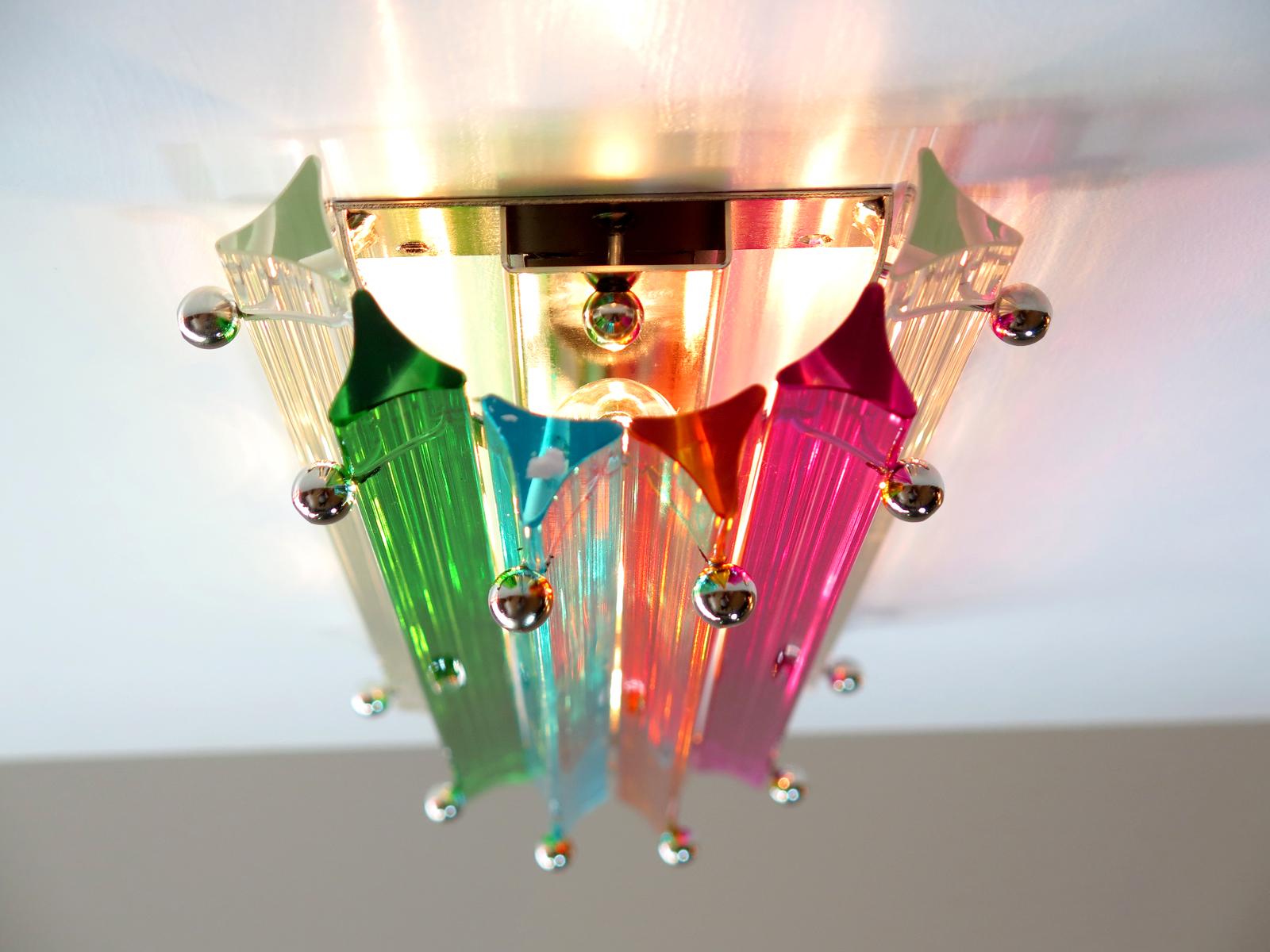 20th Century Pair of Italian Wall Sconce, Multi-Color Triedri Venini Style Murano, 1990s