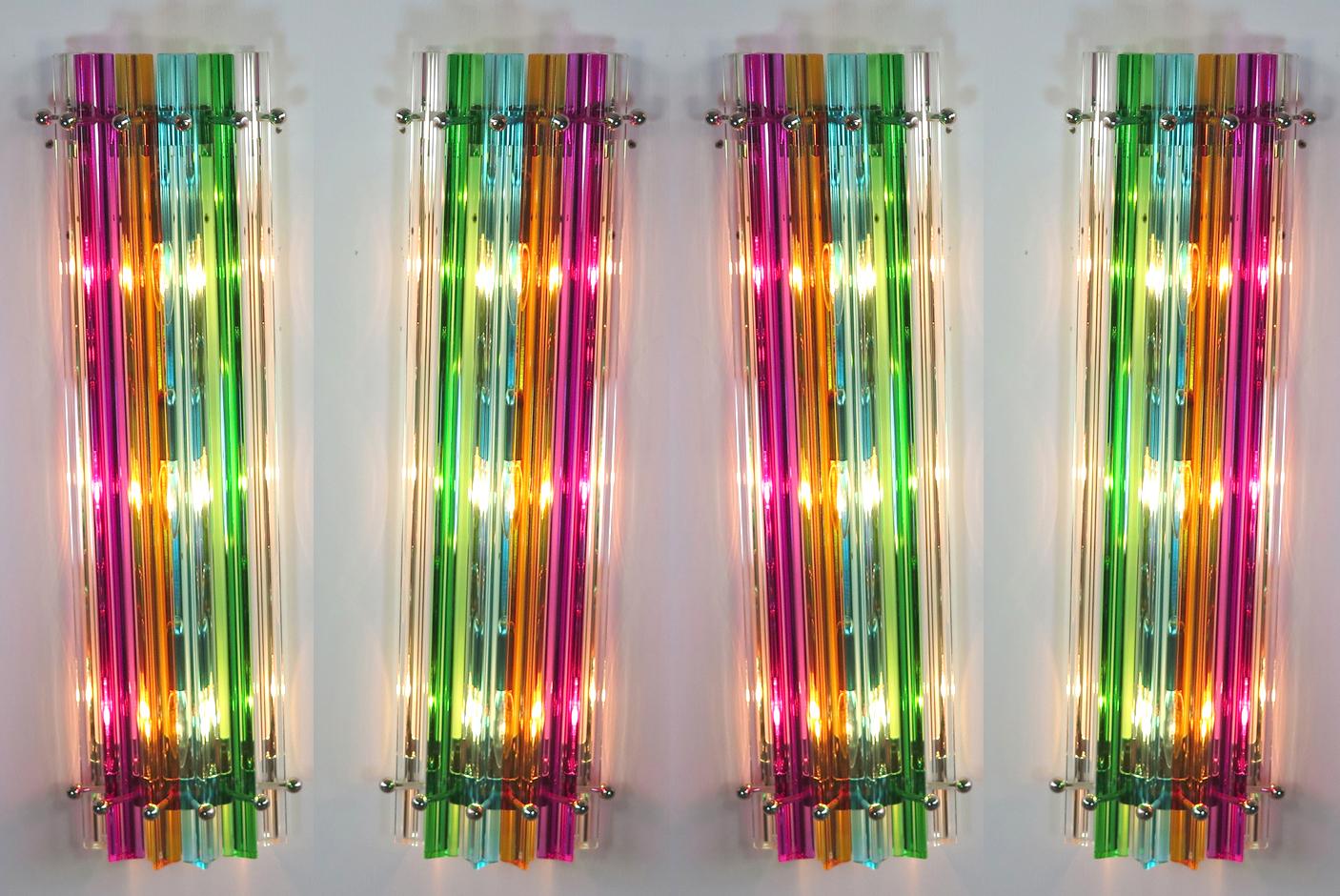 Pair of Italian Wall Sconce, Multi-Color Triedri Venini Style Murano, 1990s 4
