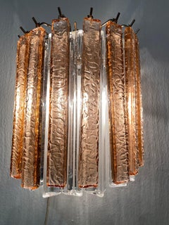 Pair of Italian Murano Glass Wall Sconces, Ice and Pink, Venini 1980s