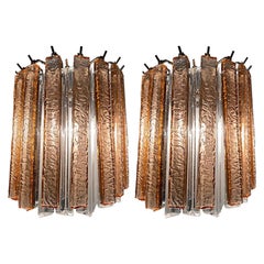 Pair of Italian Wall Sconces, Ice and Pink Triedri by Venini, Murano, 1980s