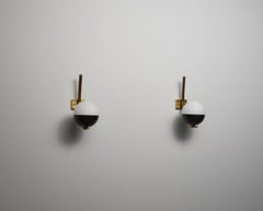 Pair of Italian Wall Sconces in Brass and Opaline Glass, 1950s