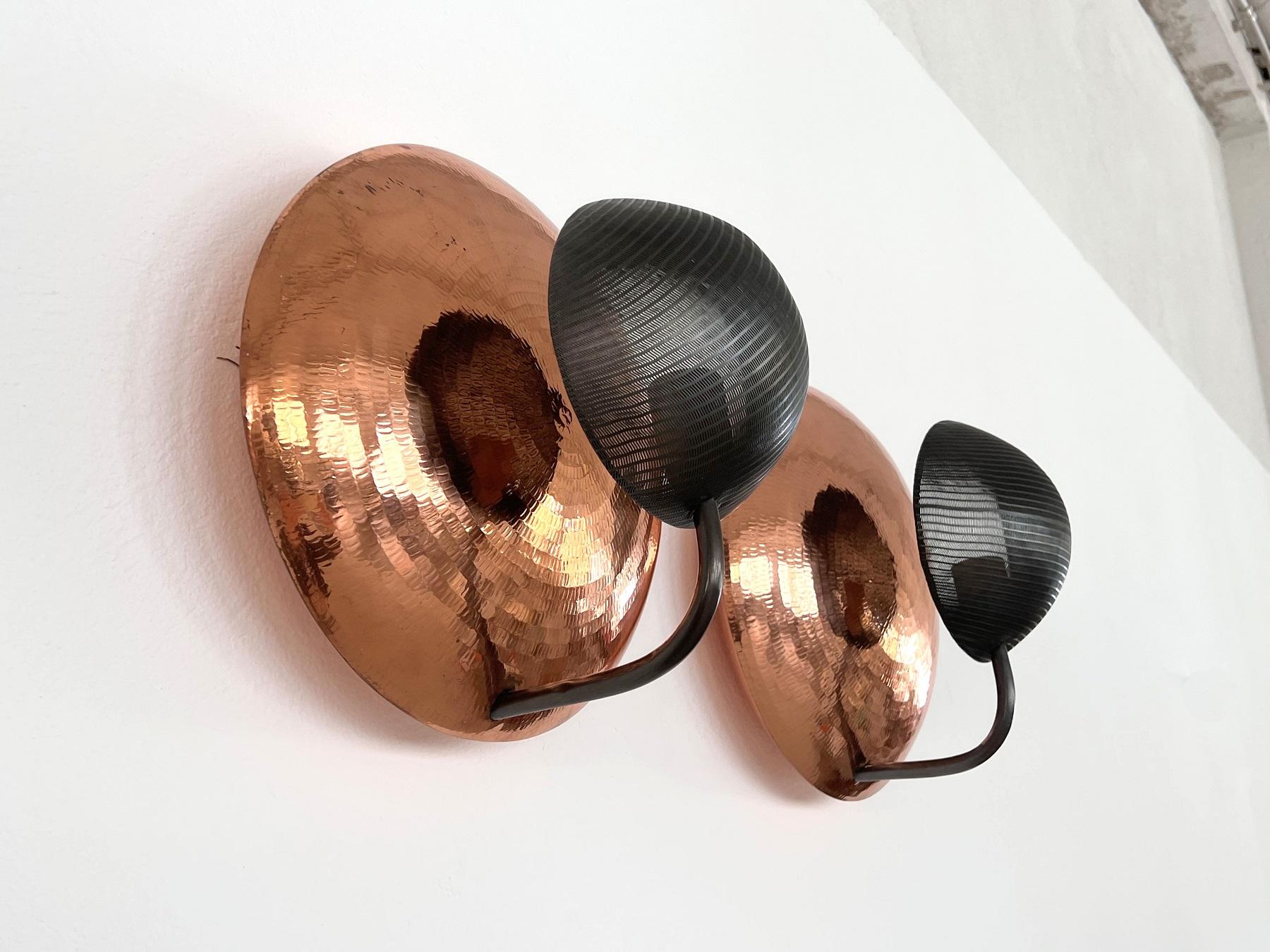 Pair of Italian Wall Sconces in Copper and Black Perforated Metal, 1970s For Sale 7