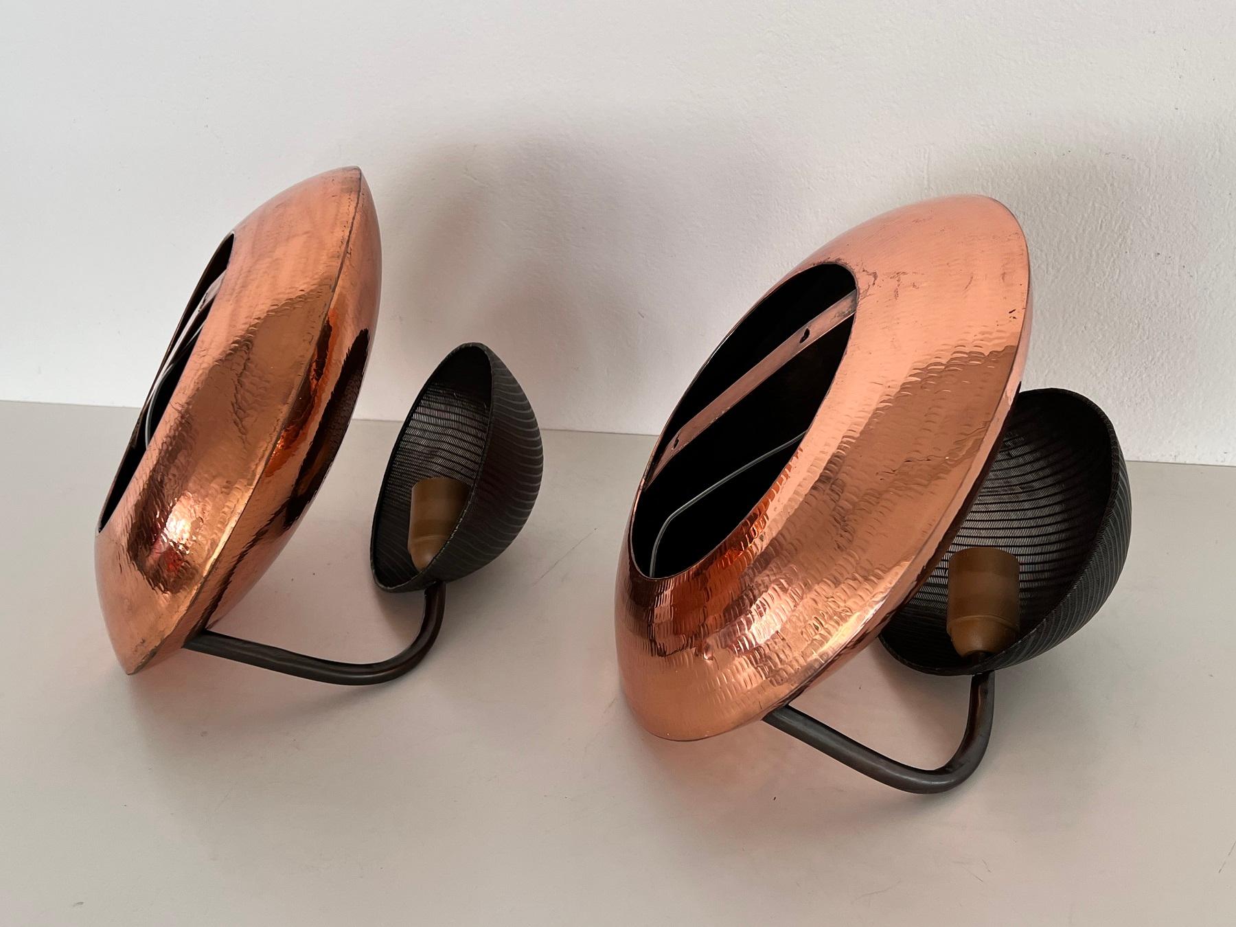 Pair of Italian Wall Sconces in Copper and Black Perforated Metal, 1970s For Sale 8