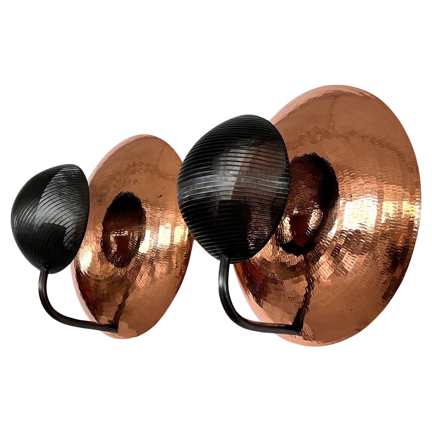 Pair of Italian Wall Sconces in Copper and Black Perforated Metal, 1970s