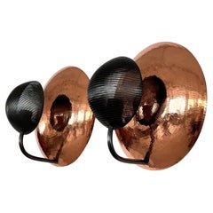 Pair of Italian Wall Sconces in Copper and Black Perforated Metal, 1970s