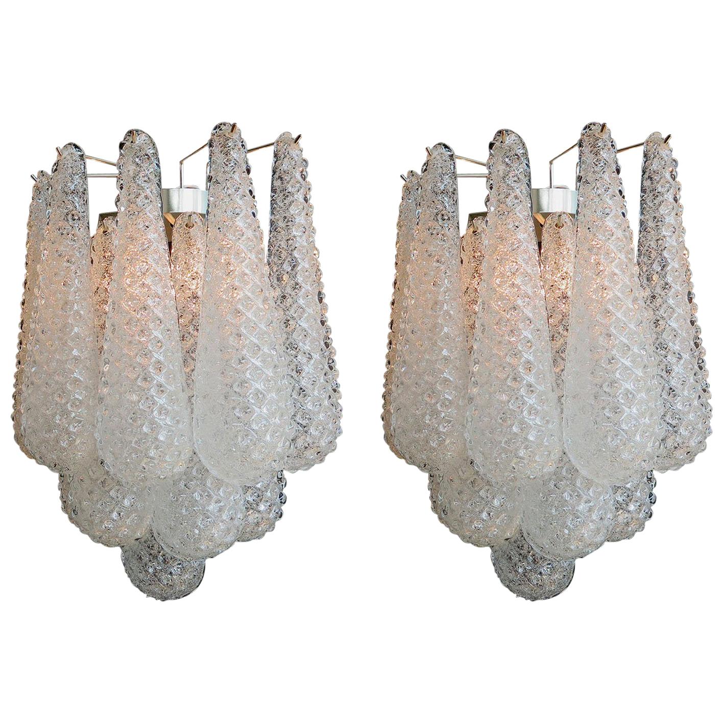 Pair of Italian Wall Sconces, Murano, 1970s For Sale