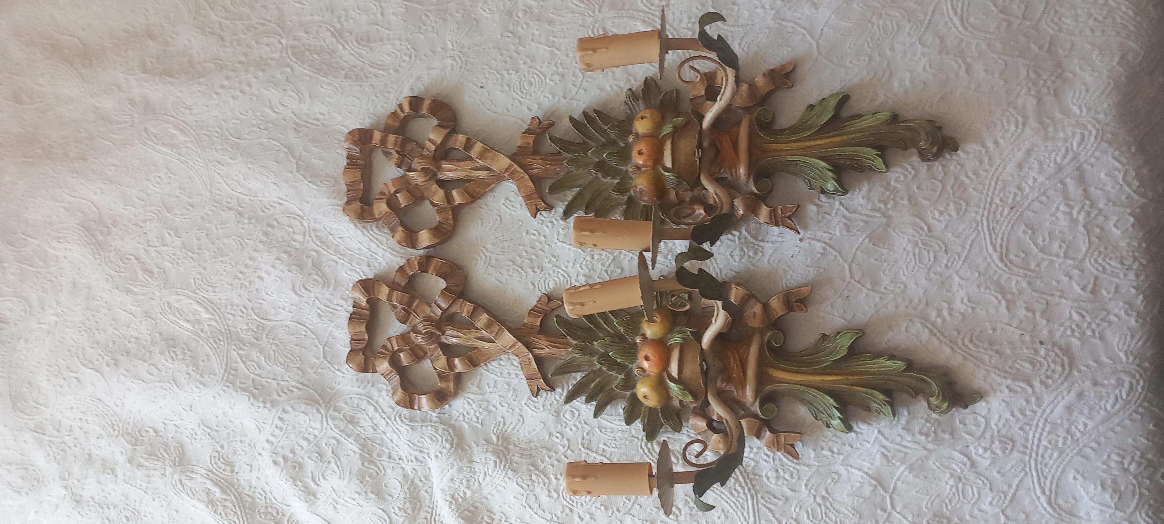 Italian Pair of italian Wall Sconces With Fruits For Sale