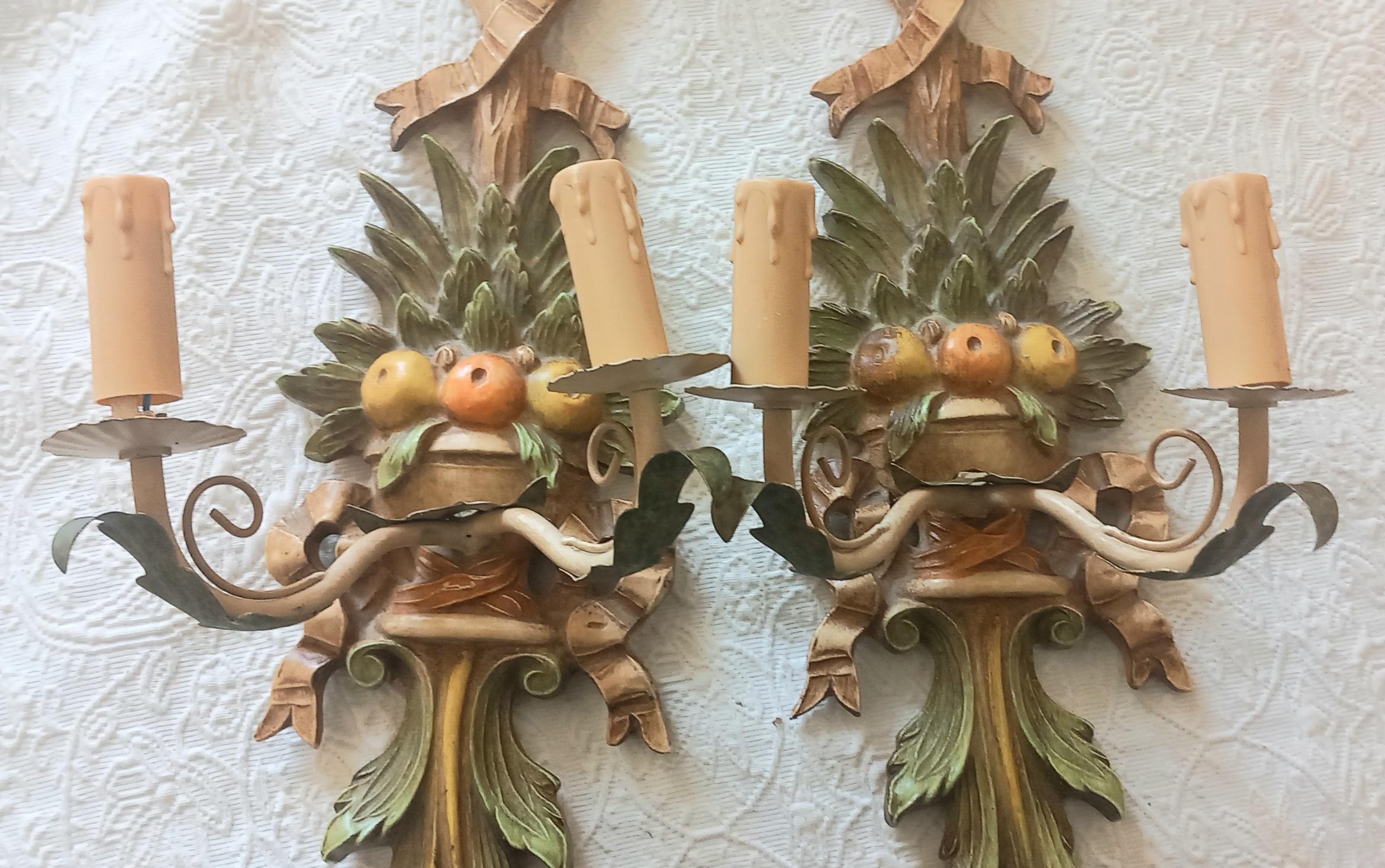 Pair of italian Wall Sconces With Fruits For Sale 1