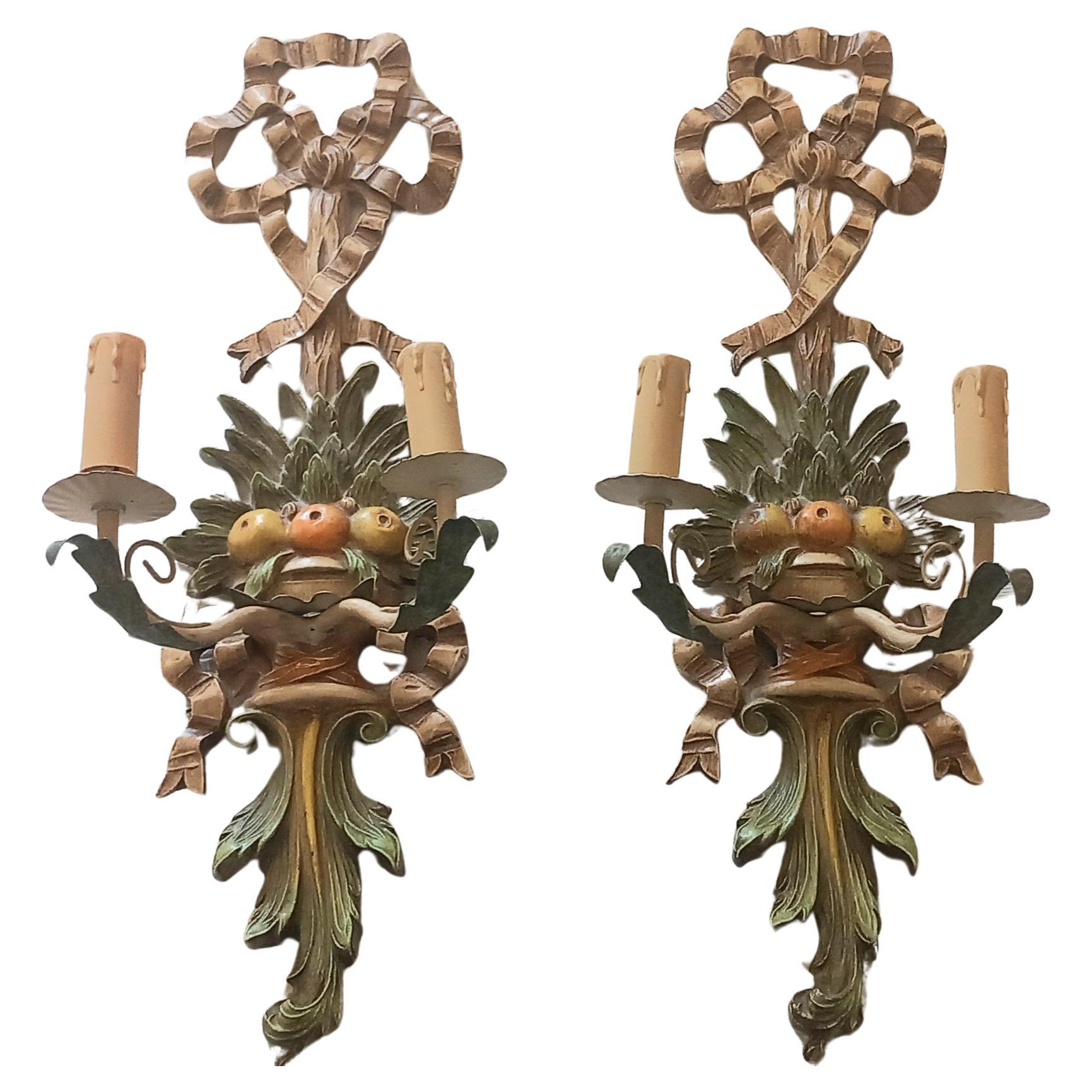 Pair of italian Wall Sconces With Fruits For Sale