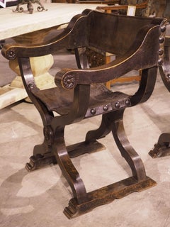 Pair of Italian Walnut and Leather Sedia del Campo Savonarola Chairs, Circa 1800