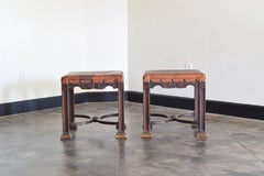 Pair of Italian Walnut and Leather Upholstered Gothic Revival Benches