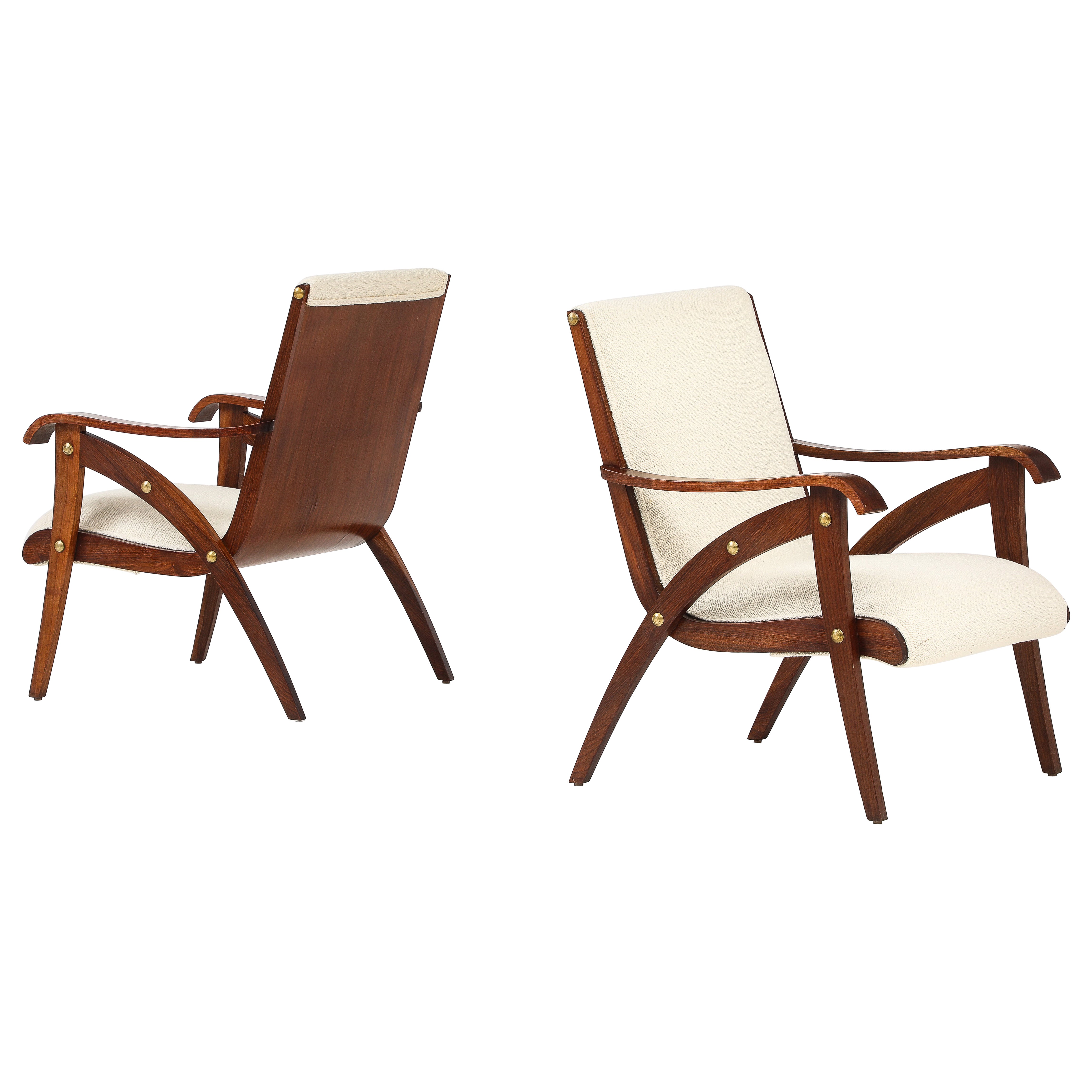 Pair of Italian Walnut Armchairs, circa 1940 For Sale