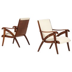 Pair of Italian Walnut Armchairs, circa 1940