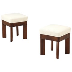Pair of Italian Walnut Art Deco Stools, circa 1930