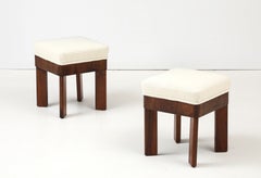 Pair of Italian Walnut Art Deco Stools, circa 1930