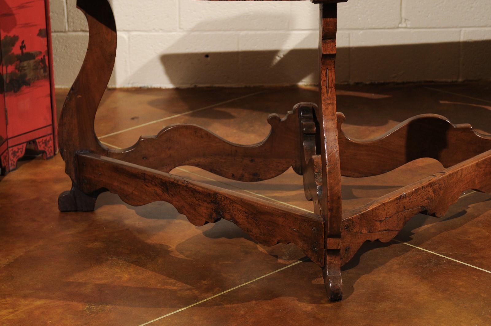 Pair of Italian Walnut Baroque Demi-lune Console Tables, Early 18th Century 5