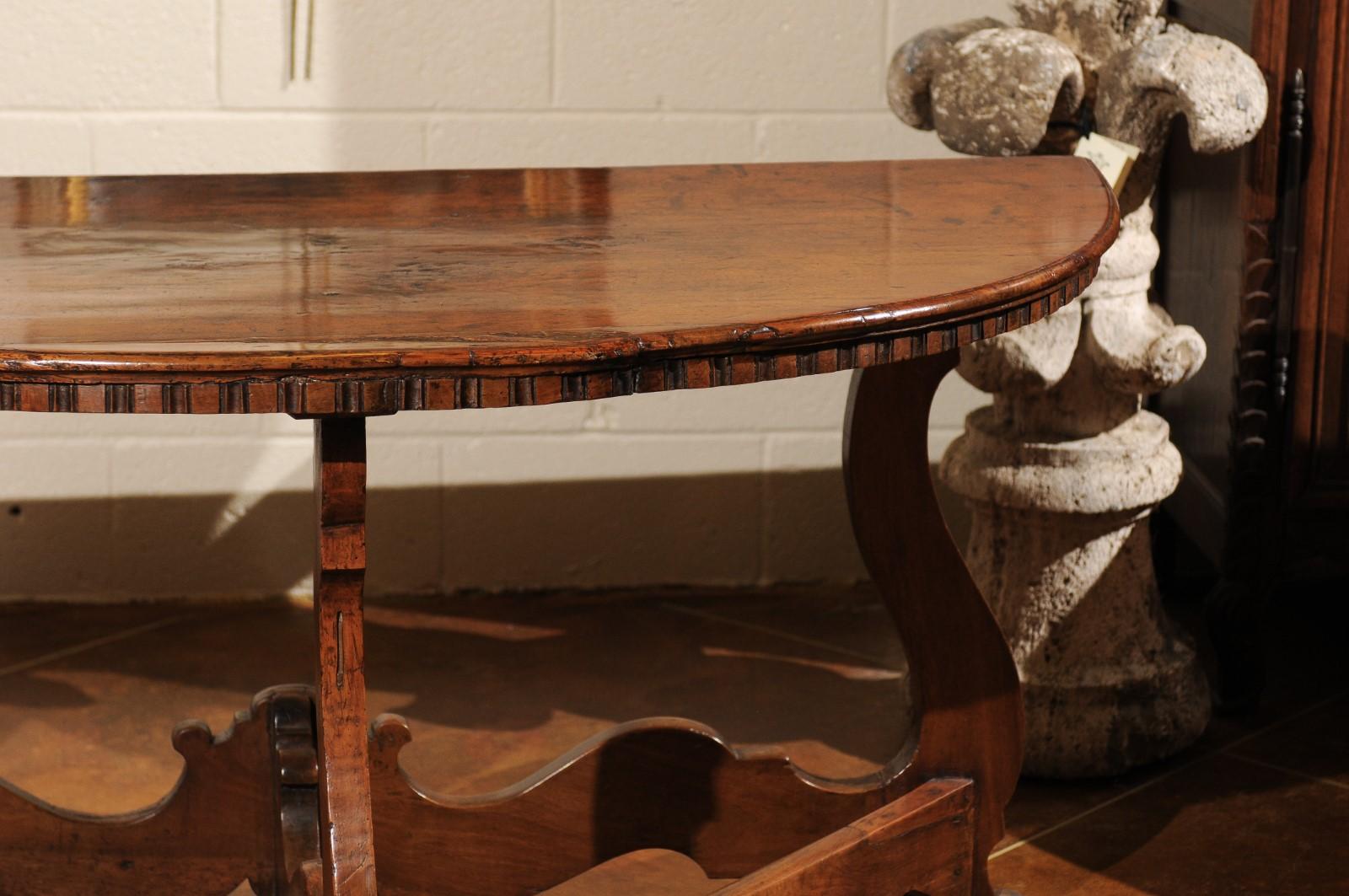 Pair of Italian Walnut Baroque Demi-lune Console Tables, Early 18th Century 6