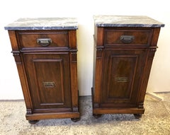 Pair of Italian Walnut Bedside Tables from 1880, Natural Color Portoro Marble