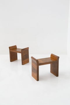 Pair of Italian Walnut Briarwood Stools in the Style of Gio Ponti