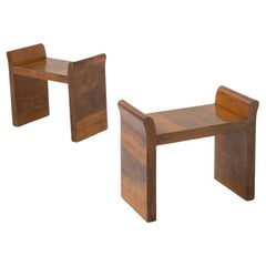 Pair of Italian Walnut Briarwood Stools in the Style of Gio Ponti