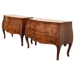 Pair of Italian Walnut Burl Wood Commodes, 1950s