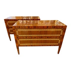 Pair of Italian Walnut Commodes With Inlaid Greek Key Pattern
